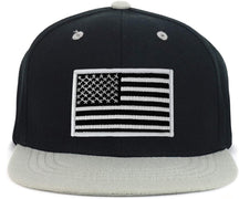 Armycrew Youth Kid's Black White American Flag Patch Flat Bill Snapback 2-Tone Baseball Cap