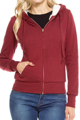 Ladies Soft Warm Sherpa Lined Full Zip Hoodie Sweater Jacket