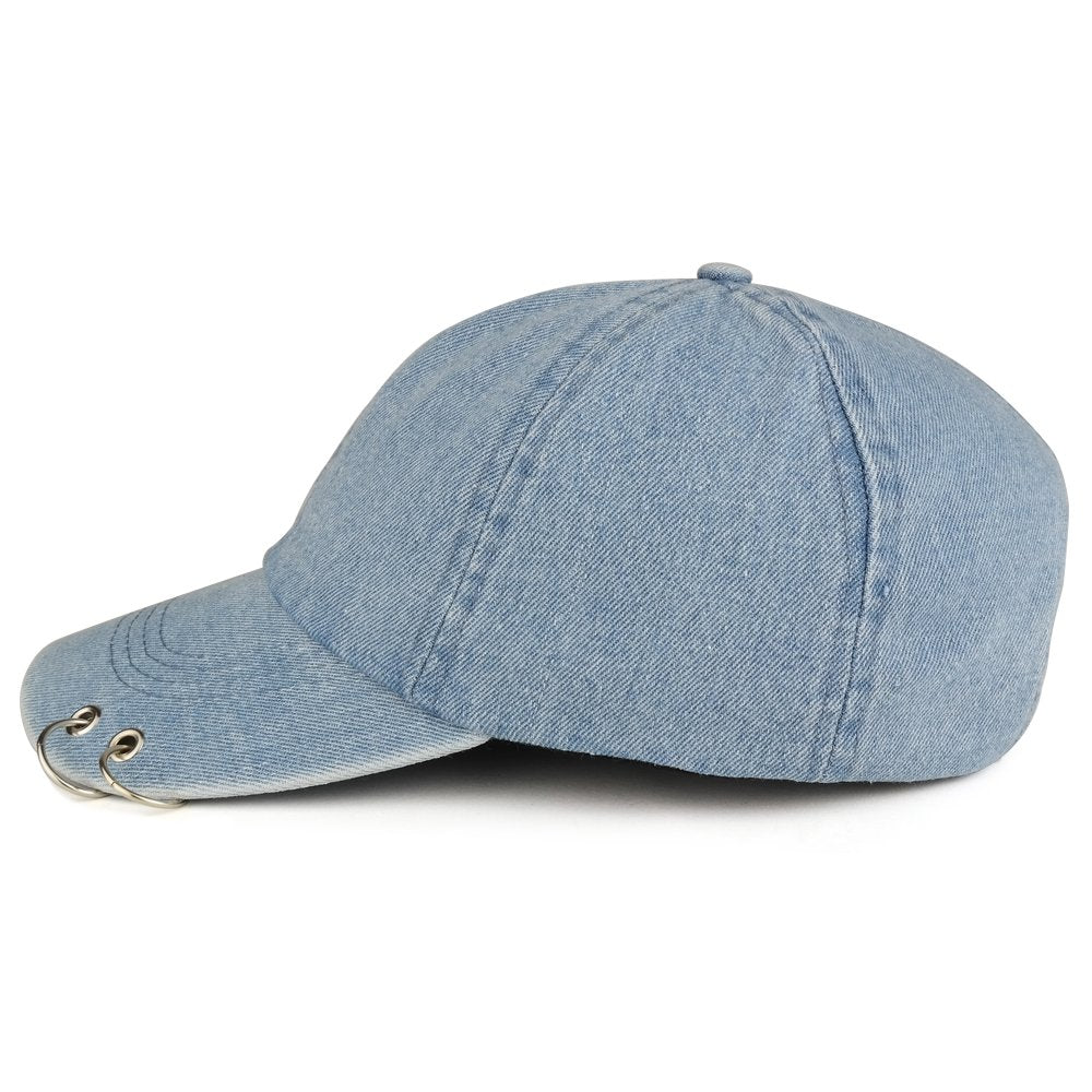 K-POP Style Plain Metallic Ring Bill Adjustable Baseball Cap - Denim