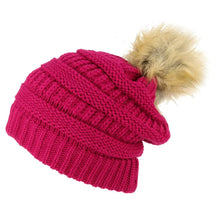 Armycrew Womens Soft Ribbed Faux Fur Pom Pom Beanie Hat