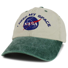 NASA I Need My Space Embroidered Two Tone Pigment Dyed Cotton Cap - Beige Black