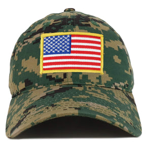 Armycrew Yellow American Flag Patch Camo Soft Crown Baseball Cap