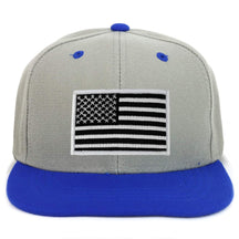 Armycrew Youth Kid's Black White American Flag Patch Flat Bill Snapback 2-Tone Baseball Cap