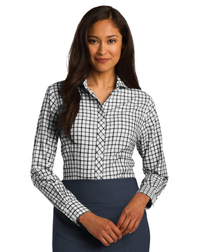 Ladies Tri-Color Yarn-Dyed Check Pattern Non-Iron 100% Cotton Shirt