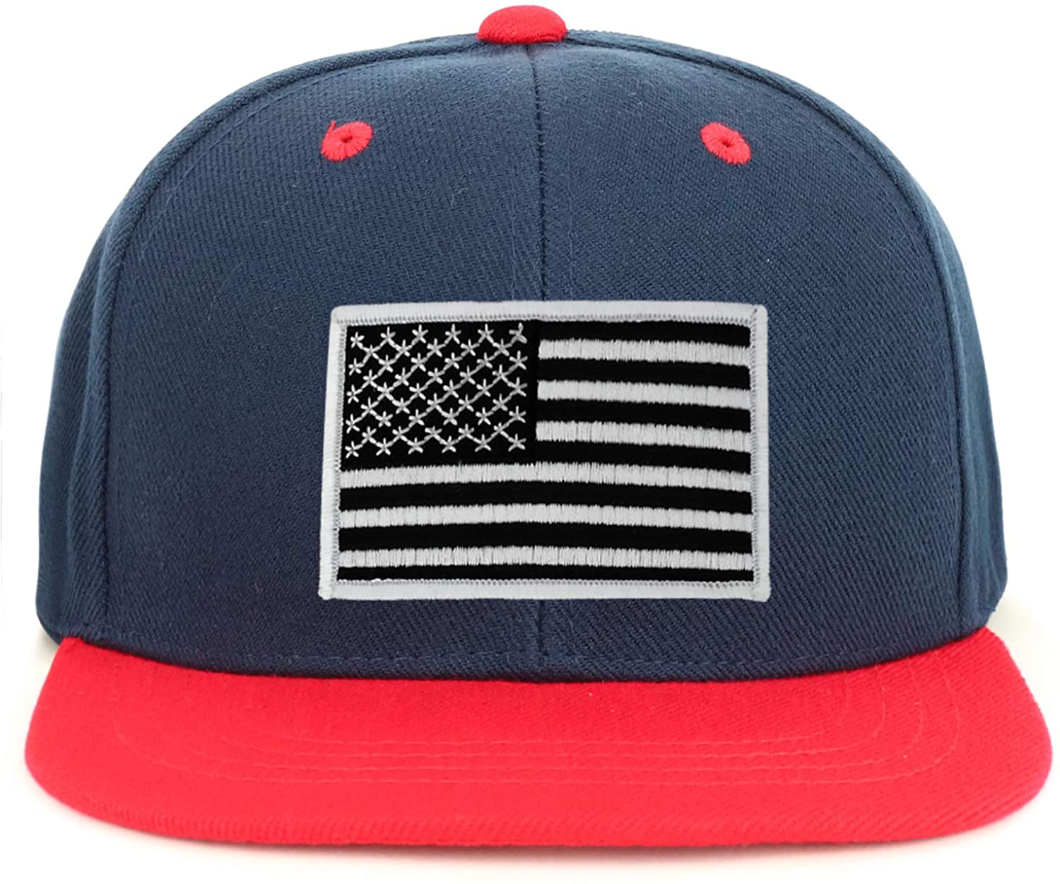 Armycrew Youth Kid's Black White American Flag Patch Flat Bill Snapback 2-Tone Baseball Cap