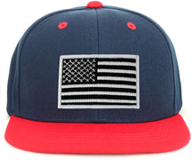 Armycrew Youth Kid's Black White American Flag Patch Flat Bill Snapback 2-Tone Baseball Cap