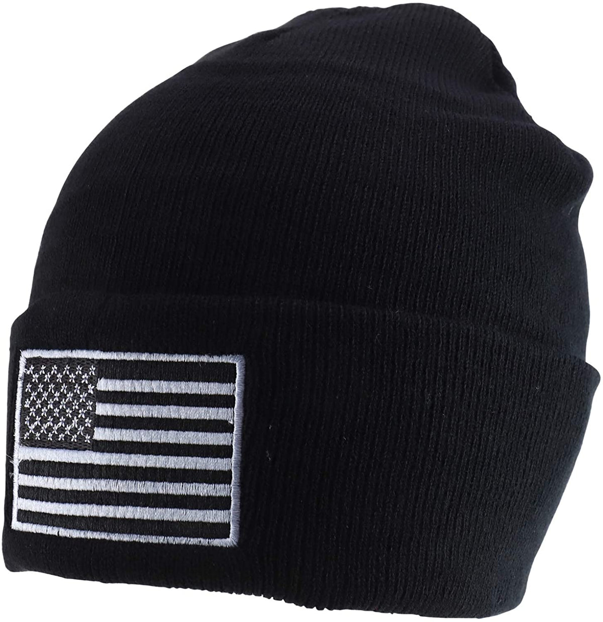 Rapid Dominance USA Subdued Grey American Flag Embroidered Acrylic Cuff Folded Beanie Hat