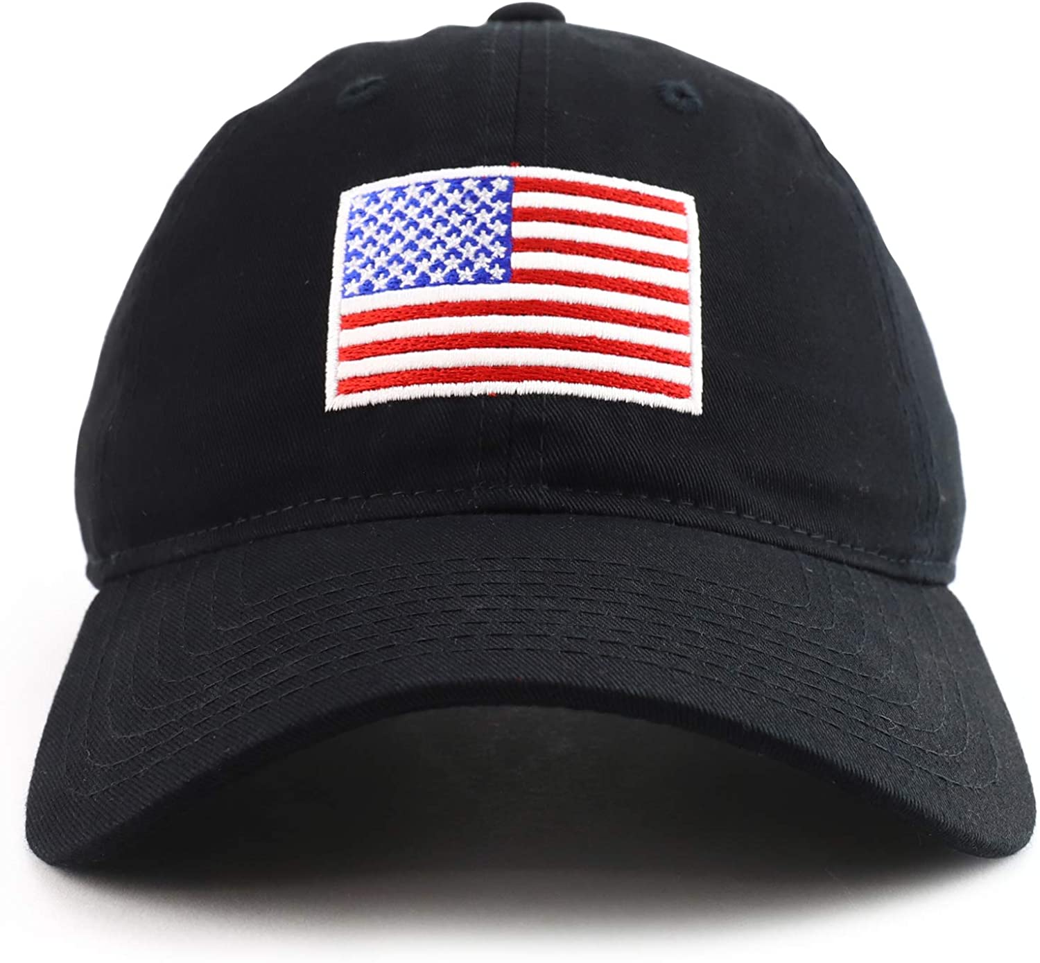 Rapid Dominance American Flag Embroidered Washed Soft Cotton Fitting Cap - Black