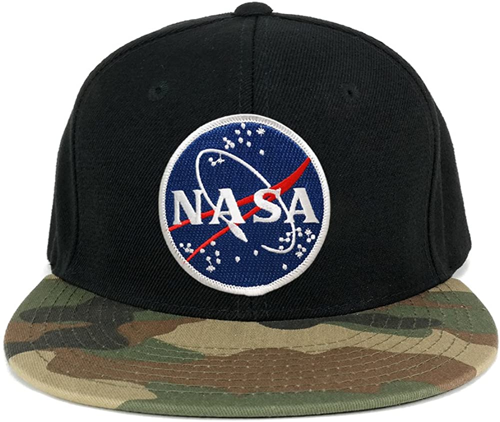 NASA Meatball Round Embroidered Iron on Patch Camo Flat Bill Snapback Cap