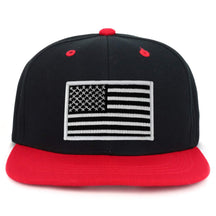 Armycrew Youth Kid's Black White American Flag Patch Flat Bill Snapback 2-Tone Baseball Cap