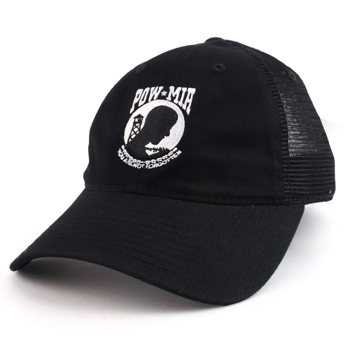 Rapid Dominance POW MIA Embroidered Low Profile Cotton Adjustable Trucker Mesh Cap