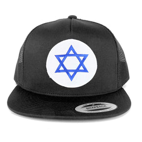 Armycrew Flexfit Star of David Patch 5 Panel Flatbill Mesh Snapback Cap - Black