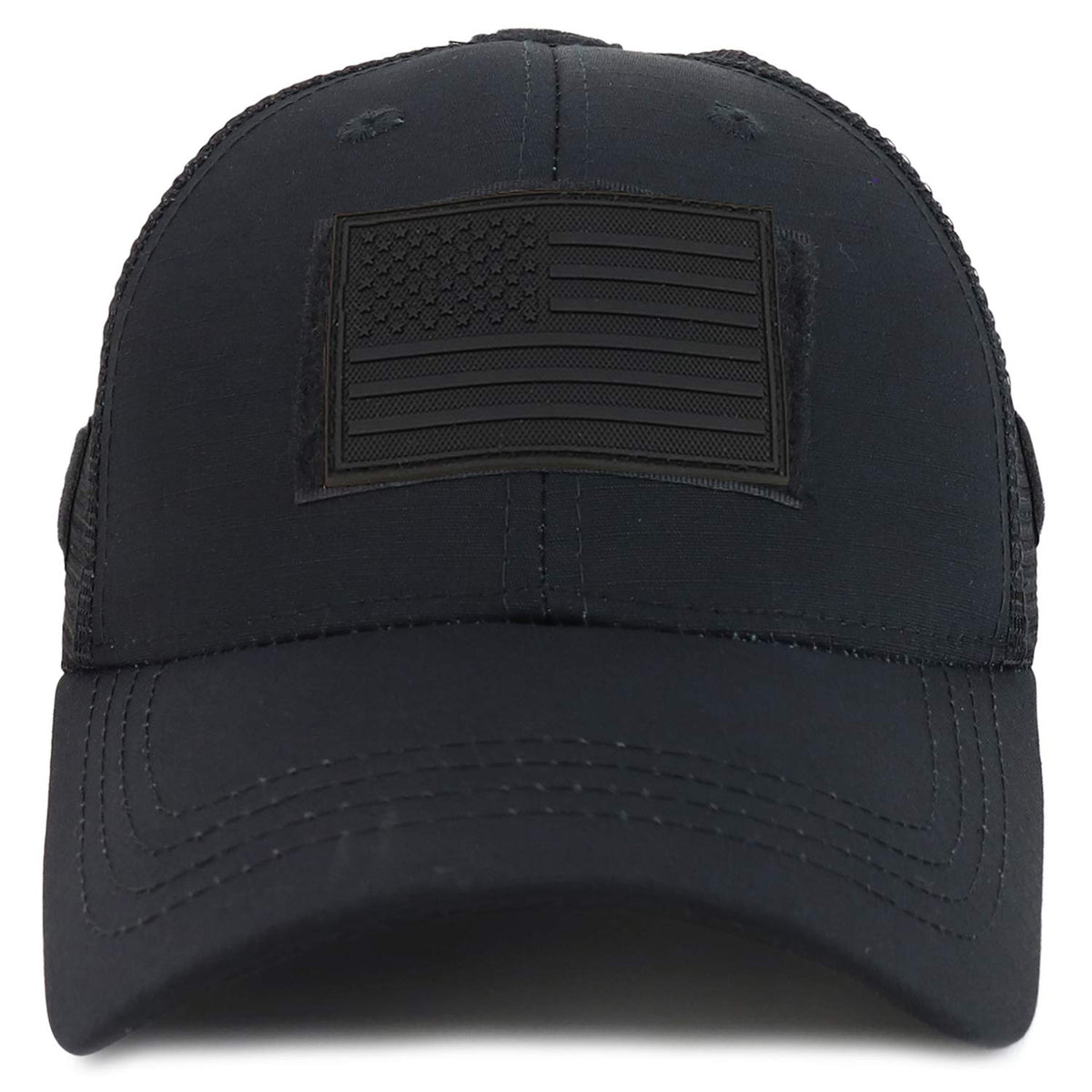 Armycrew US American Flag Black 3D Rubber Tactical Patch Trucker Mesh Back Cap