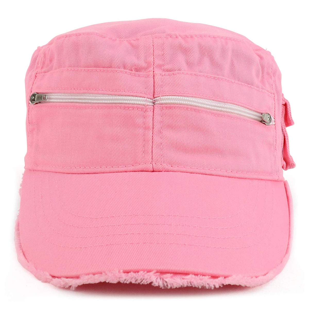 Armycrew Enzyme Washed Zippered Front Pockets Frayed Bill Army Cap - Pink