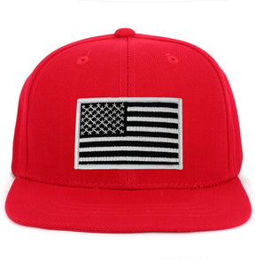 Armycrew Youth Kid Size Black White American Flag Patch Flat Bill Snapback Baseball Cap