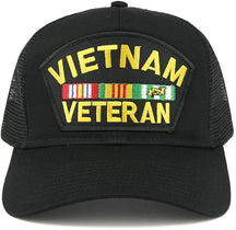 Military Vietnam Veteran Large Embroidered Iron on Patch Adjustable Mesh Trucker Cap