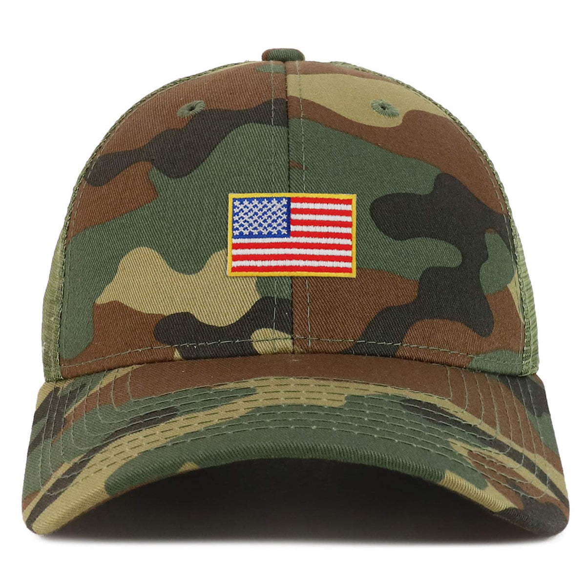 Armycrew Small American Flag Patch Camouflage Structured Mesh Trucker Cap