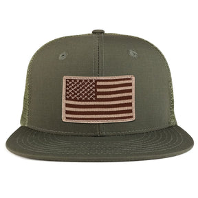 Desert American Flag Iron on Patch Flat Bill Ripstop Trucker Mesh Cap