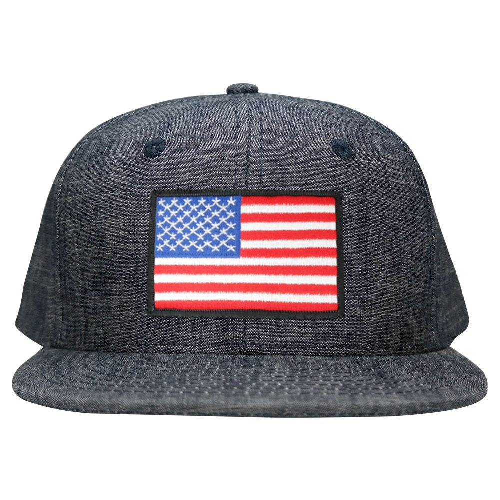 Washed Denim USA American Flag Embroidered Iron on Patch Snapback - BLU