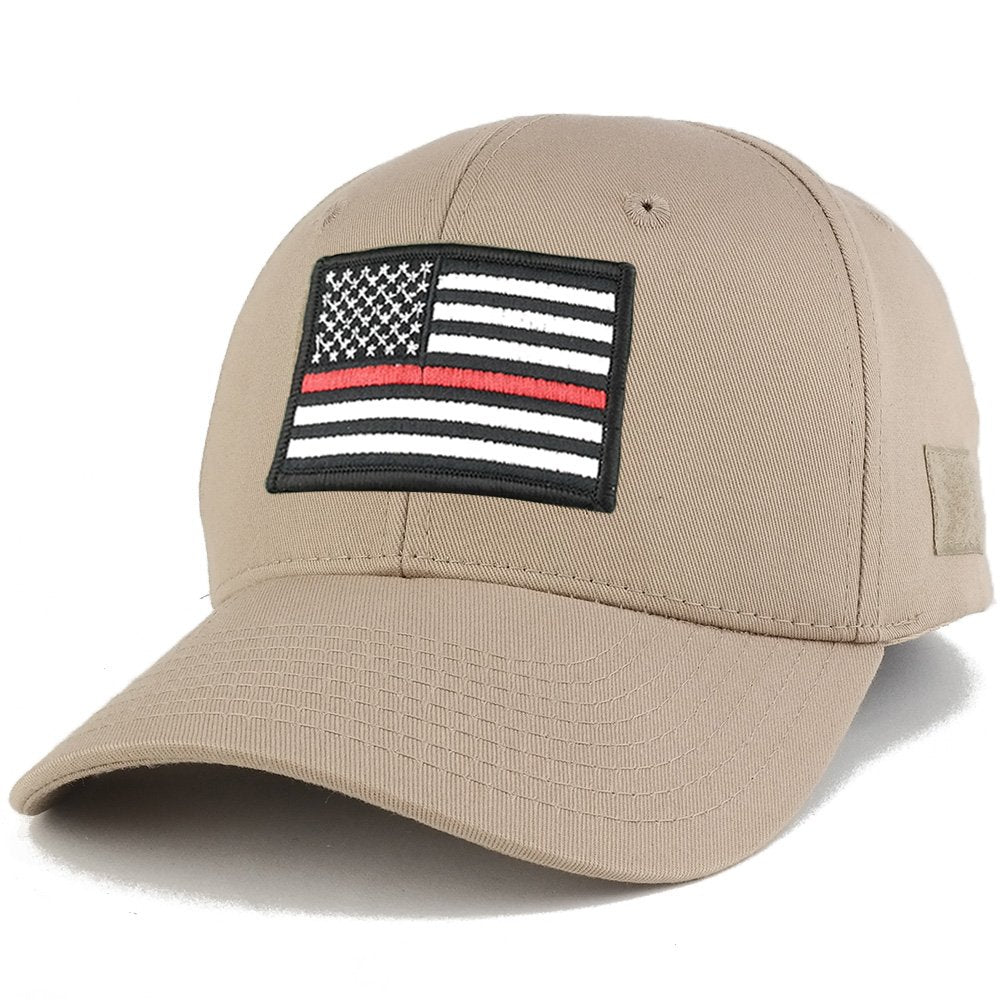 Thin Red Line Tactical Embroidered USA Flag Patch Adjustable Structured Operator Cap Khaki