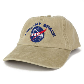 NASA I Need My Space Embroidered Washed Cotton Cap (One Size, White)