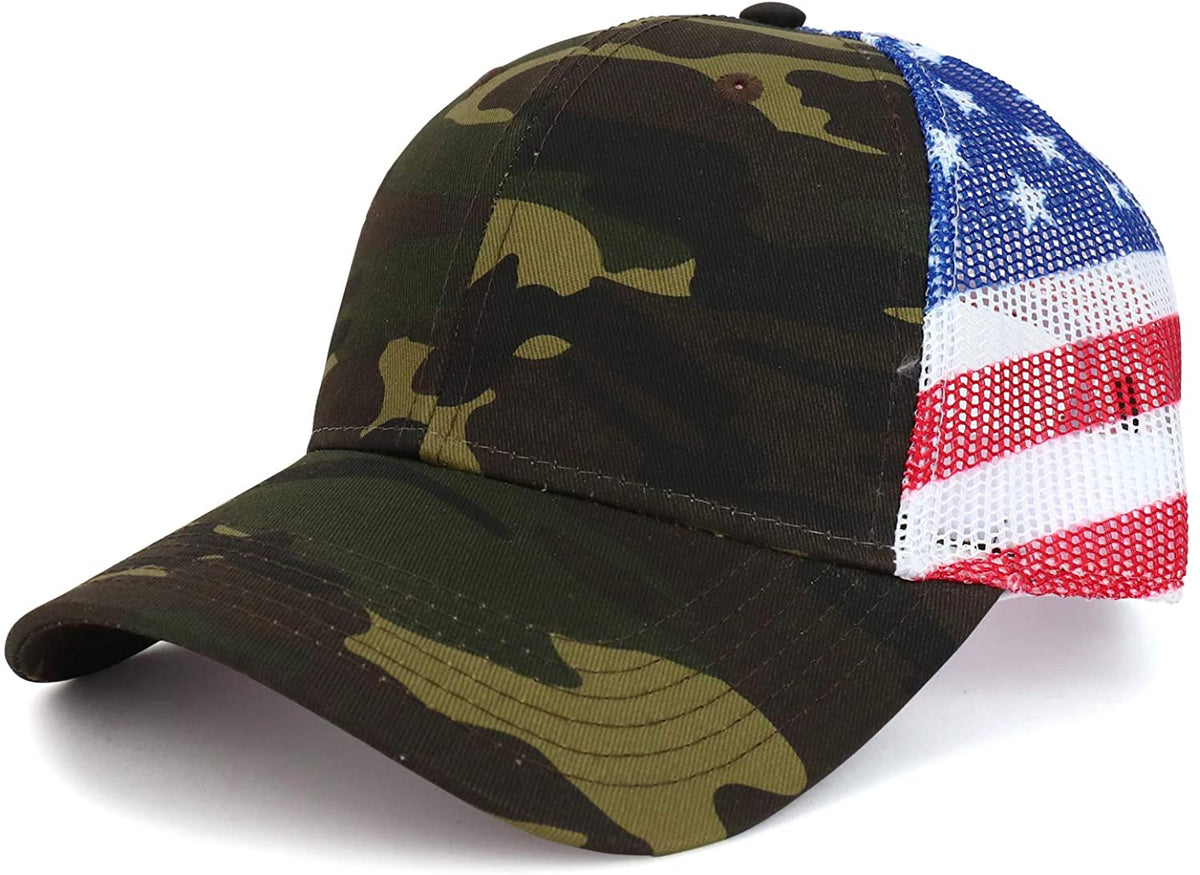 Armycrew American Flag Printed Mesh Back Structured Trucker Cap