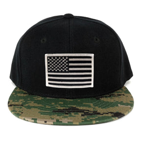 USA American Flag Embroidered Iron on Patch Camo Bill Snapback Cap - MCU