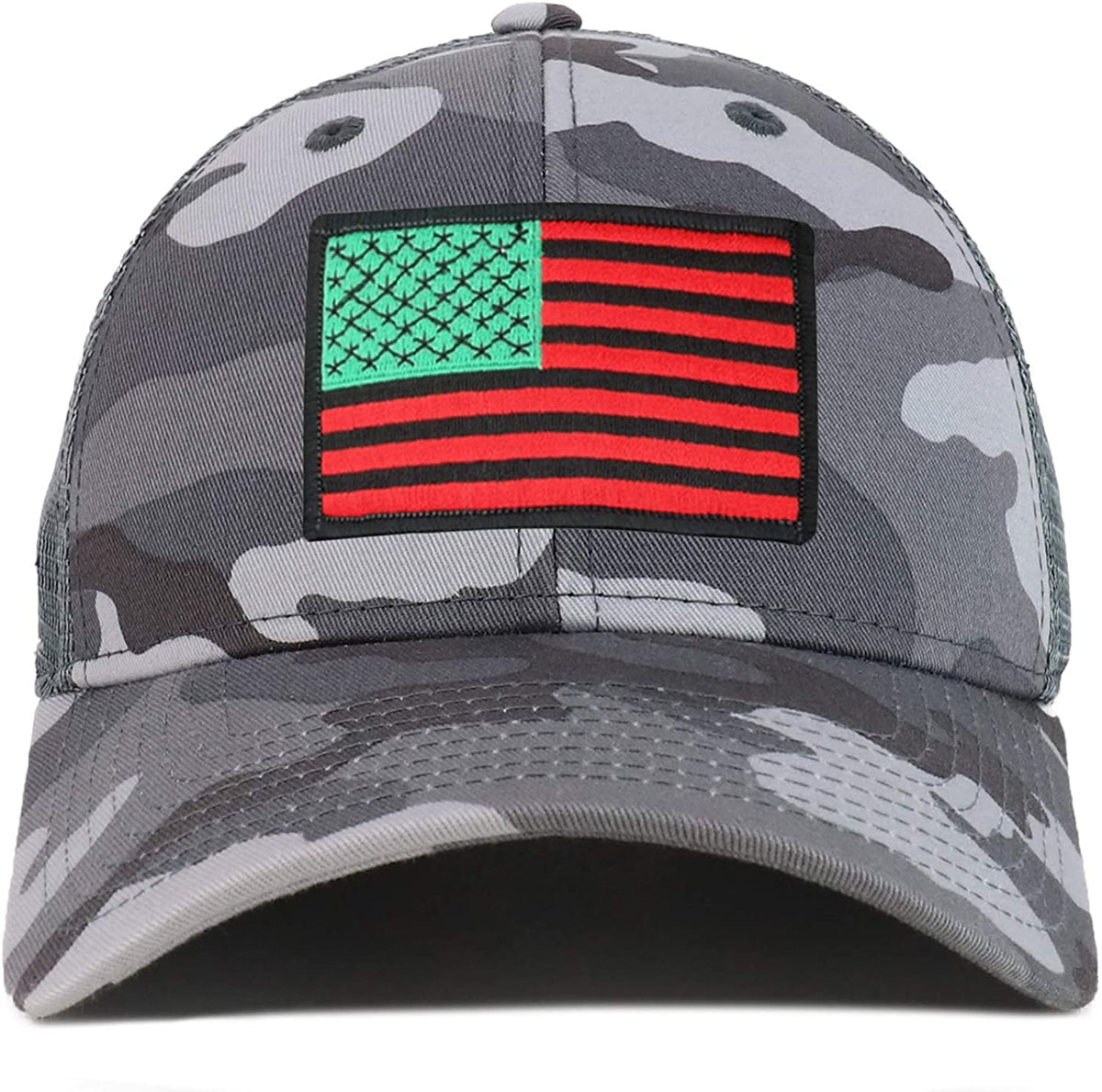 Armycrew Red Green Black American Flag Patch Camo Structured Mesh Trucker Cap