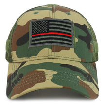 Armycrew USA Flag Thin Red Line Tactical Embroidered Patch Trucker Mesh Cap