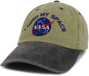 NASA I Need My Space Embroidered Two Tone Pigment Dyed Cotton Cap - Beige Black