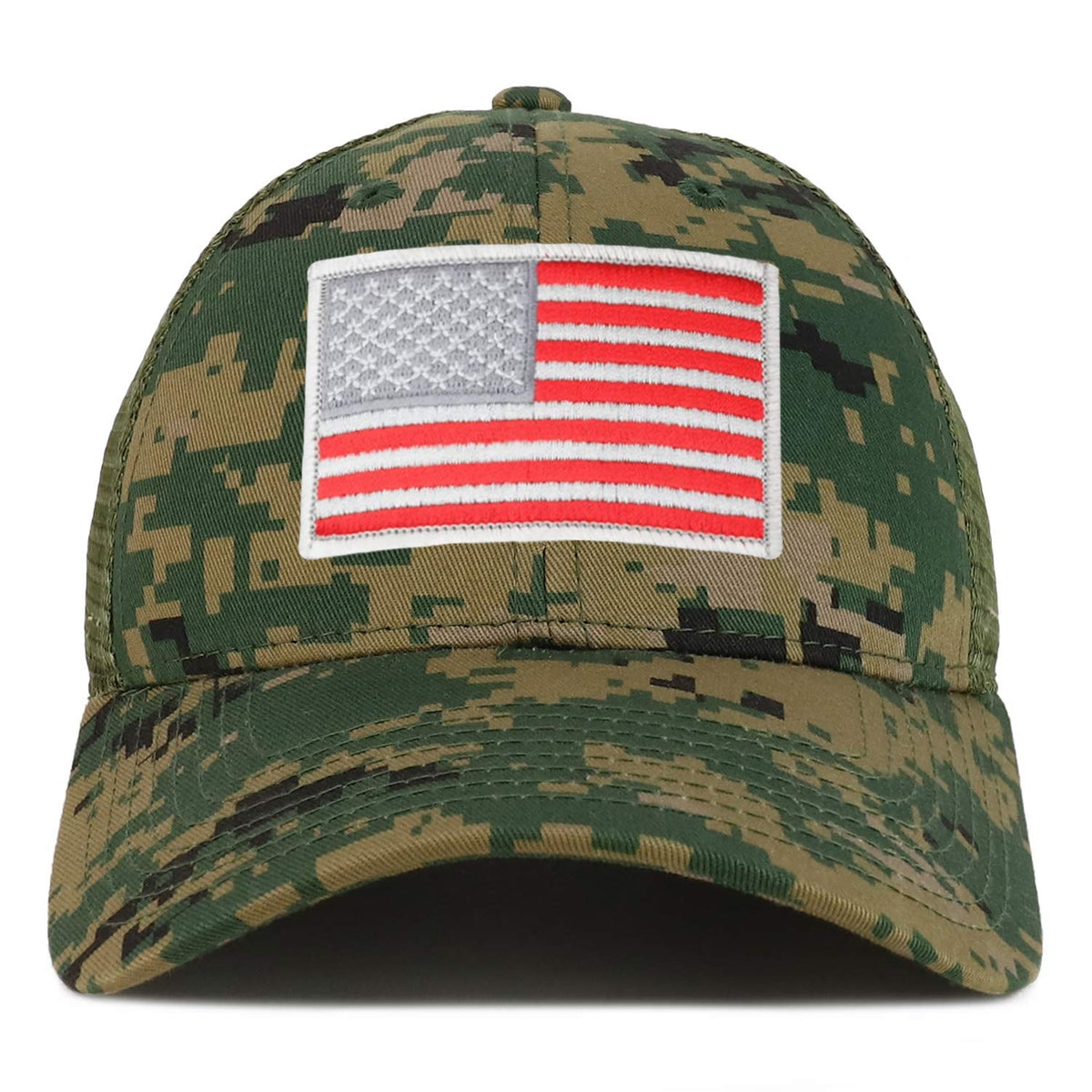 Armycrew Red Grey American Flag Patch Camouflage Structured Mesh Trucker Cap