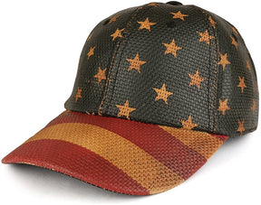 Vintage USA Flag Printed Paper Straw Baseball Cap