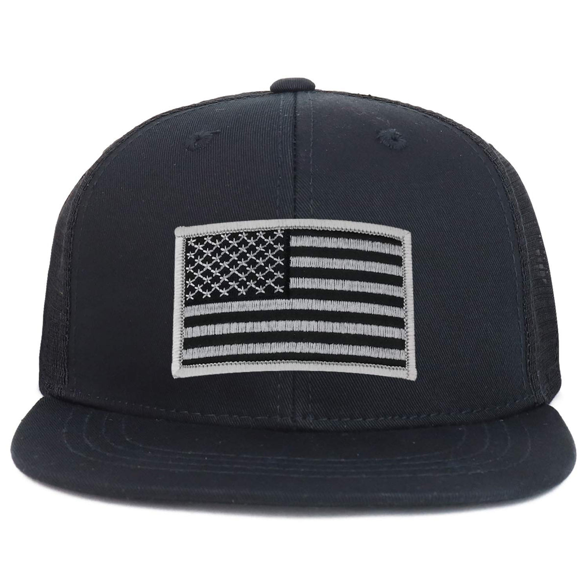 Armycrew Youth Kid's Grey American Flag Patch Flat Bill Snapback Trucker Cap