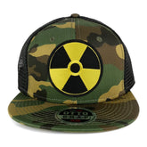 Armycrew Radiation Circular Black Yellow Embroidered Patch Camo Flat Bill Snapback Mesh Cap