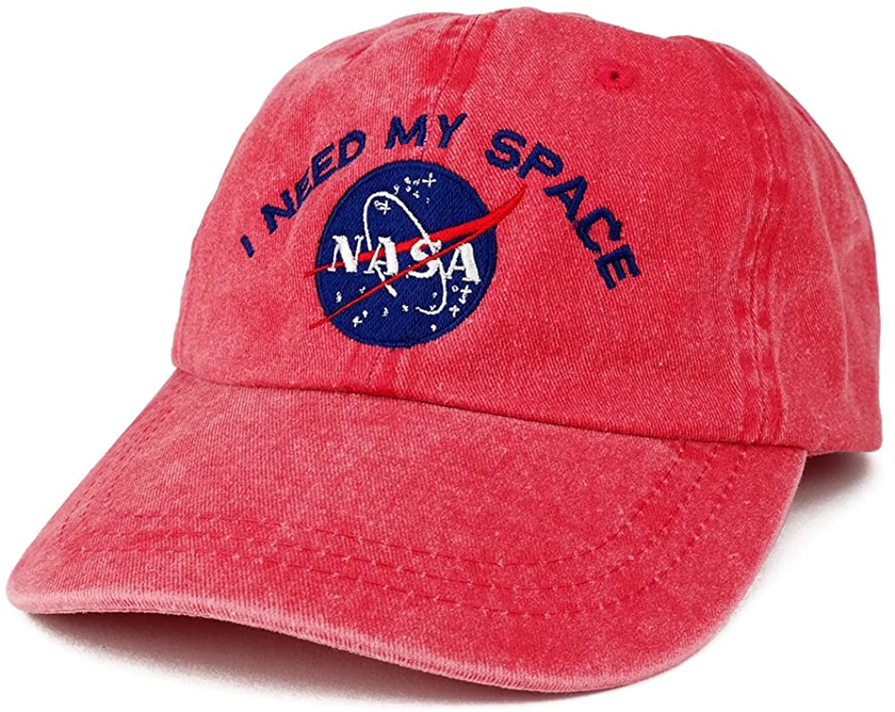 NASA I Need My Space Embroidered Washed Cotton Cap (One Size, White)