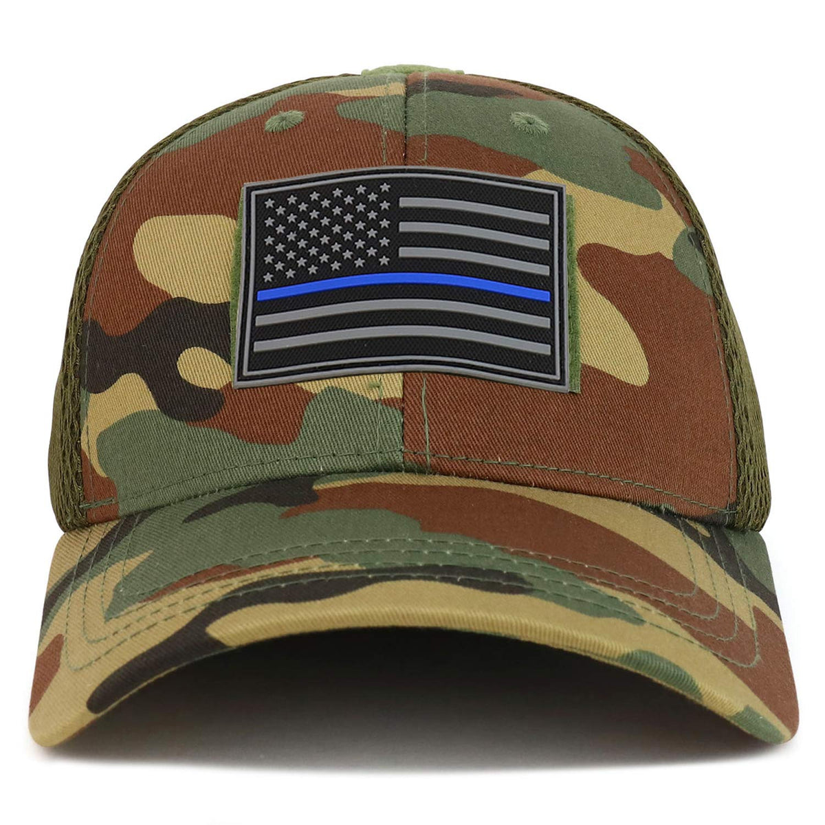 Armycrew Thin Blue Line American Flag 3D Rubber Tactical Patch Air Mesh Flex Cap