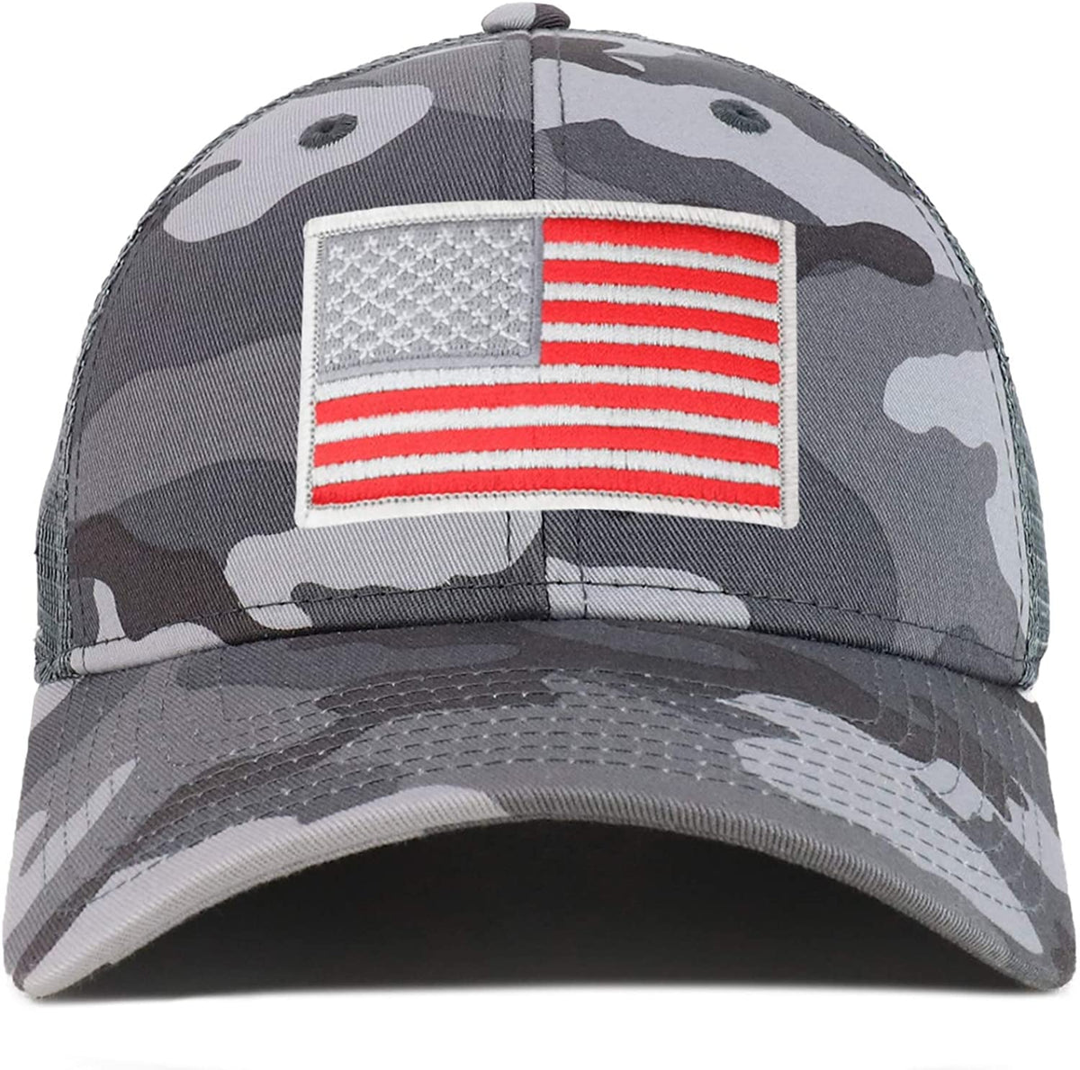 Armycrew Red Grey American Flag Patch Camouflage Structured Mesh Trucker Cap