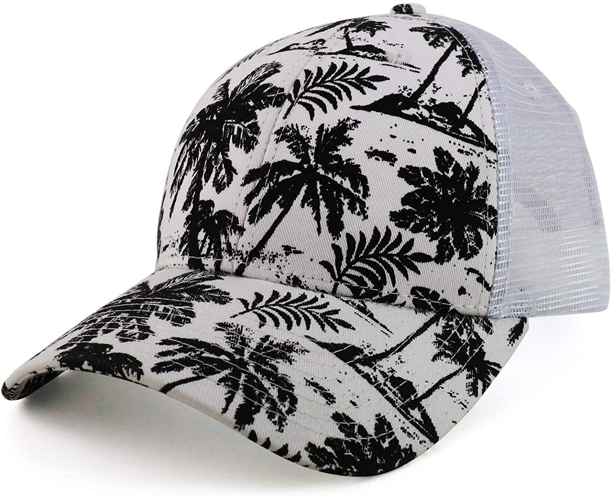 Armycrew Tropical Palmtrees Printed Mesh Back Trucker Baseball Cap