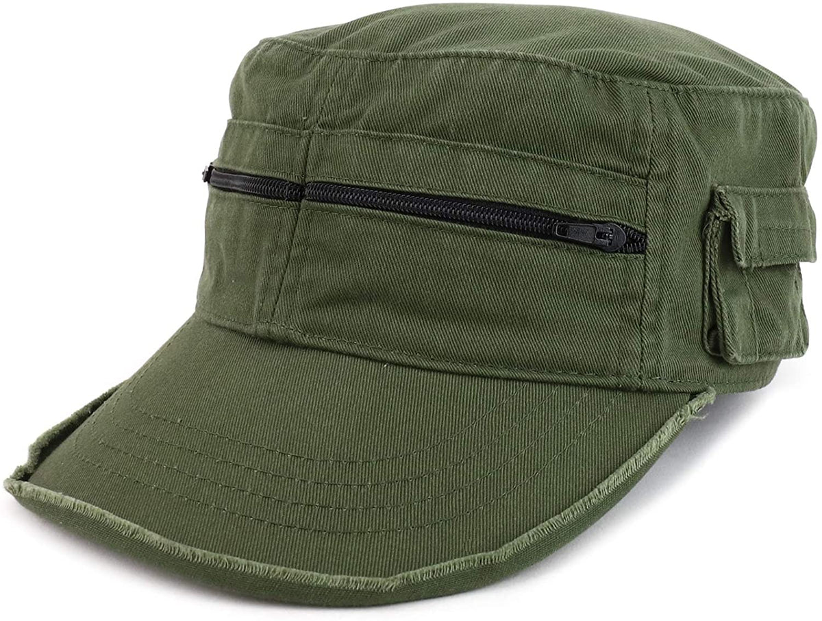 Armycrew Enzyme Washed Zippered Front Pockets Frayed Bill Army Cap - Olive