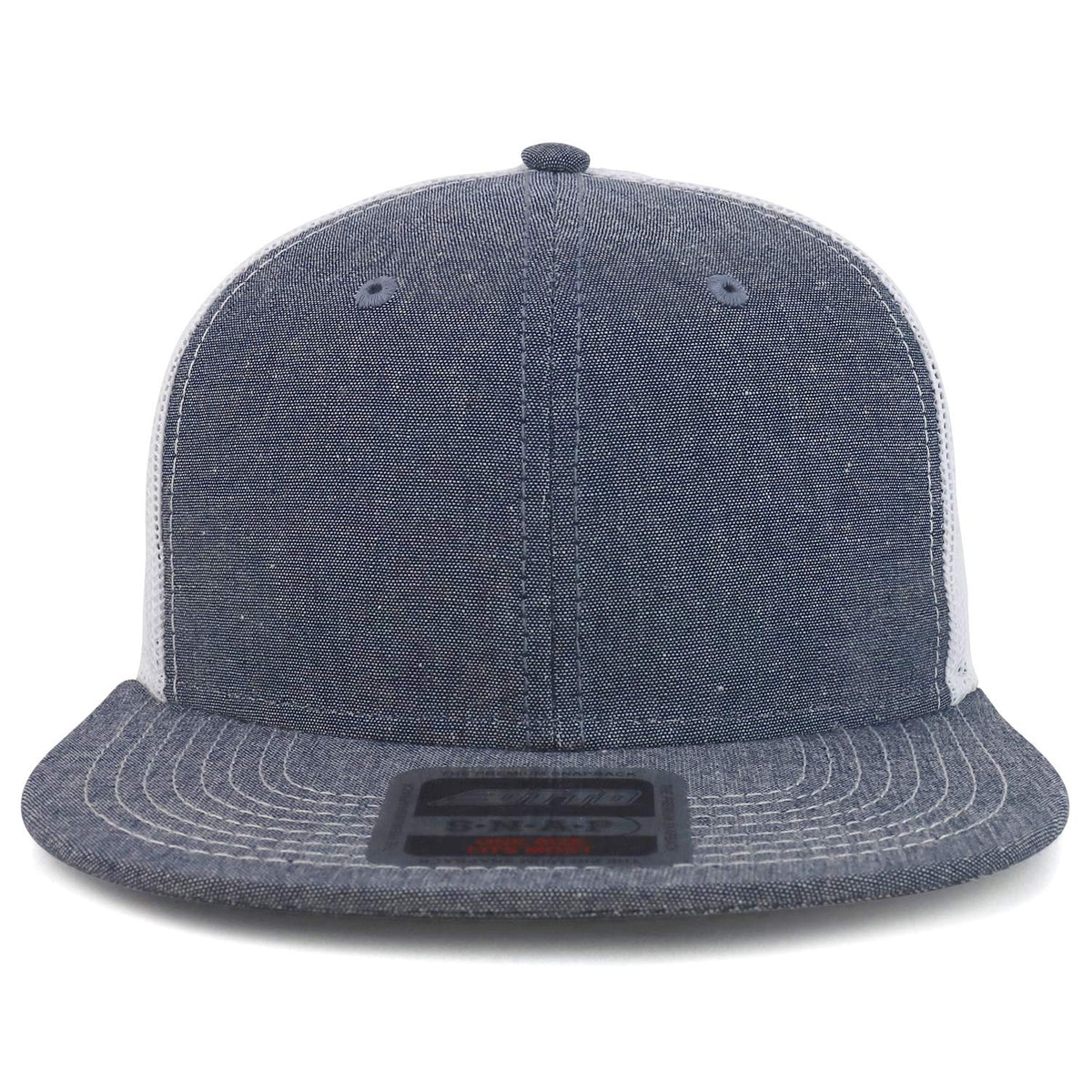 Armycrew Structured Chambray Flatbill Mesh Trucker Snapback Cap - Navy White