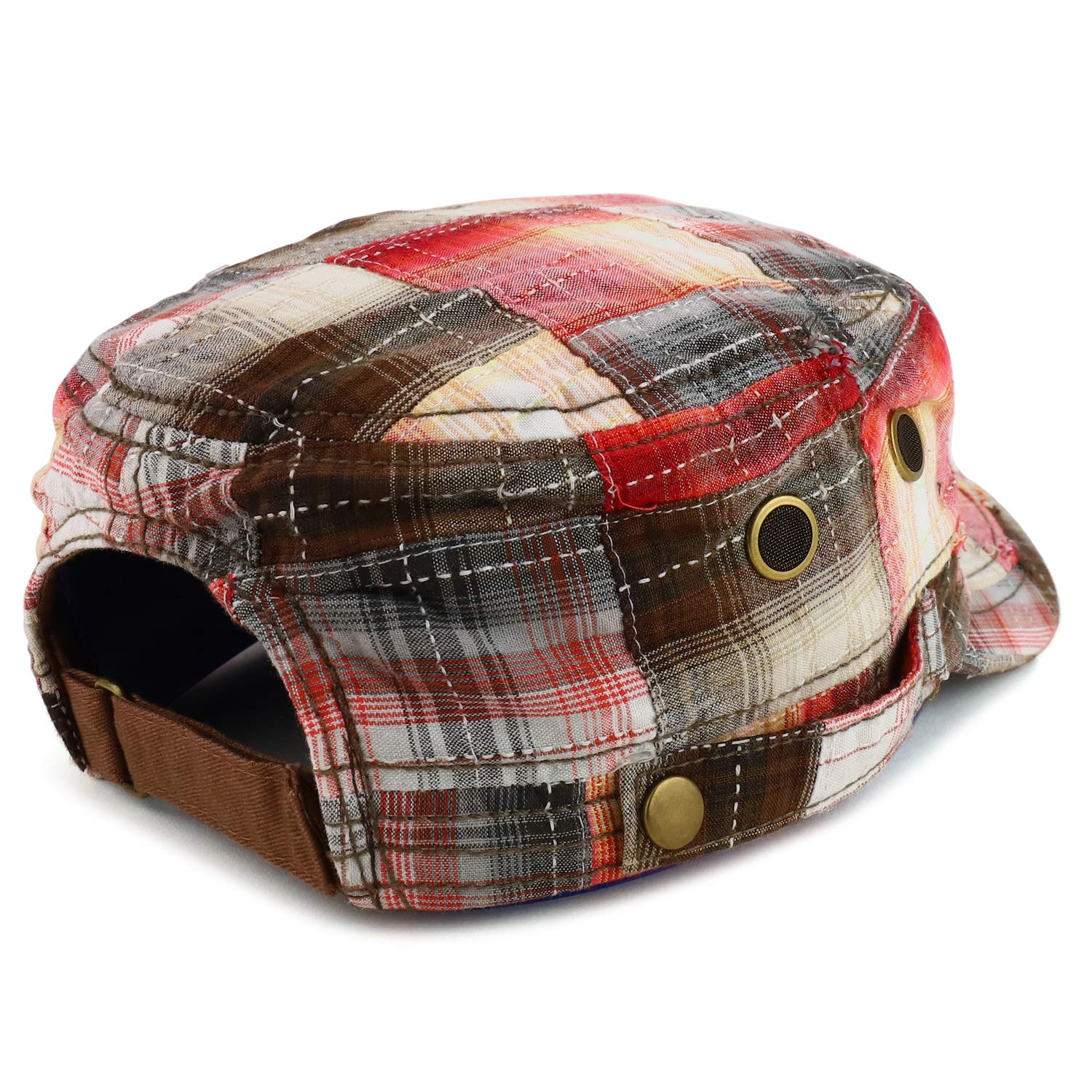 Armycrew Fashion Plaid Frayed Bill Flat Top Cotton Army Cap - Red