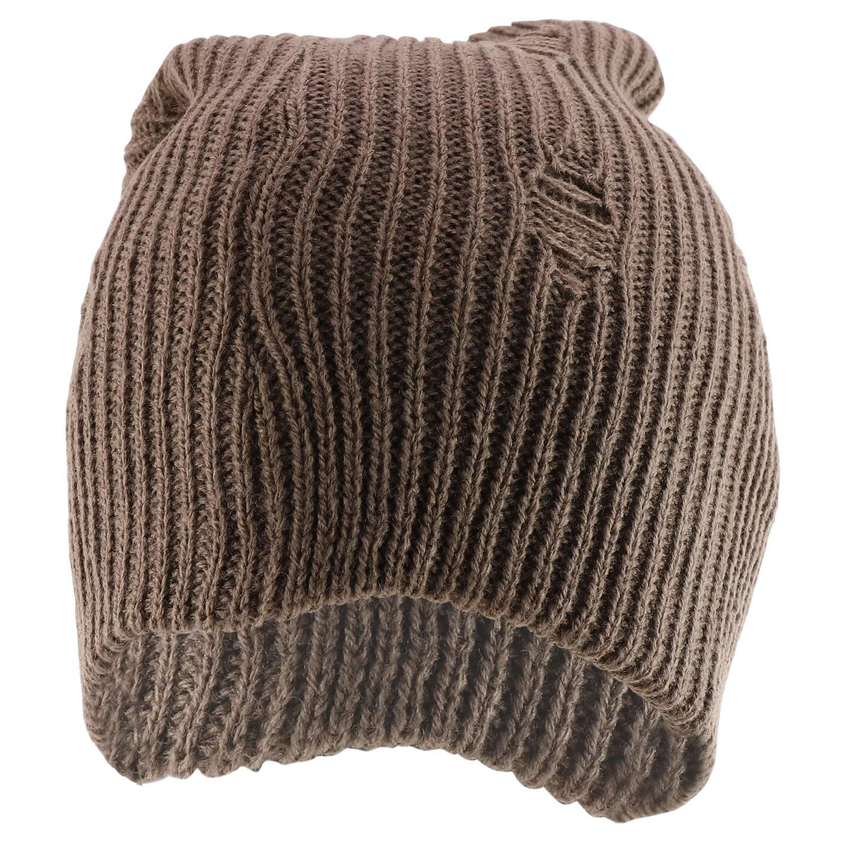 Armycrew Vintage Frayed Pattern Knit Deep Slouchy Beanie - Taupe