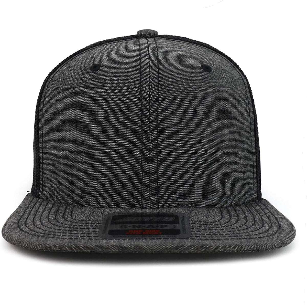 Armycrew Structured Chambray Flatbill Mesh Trucker Snapback Cap - Black