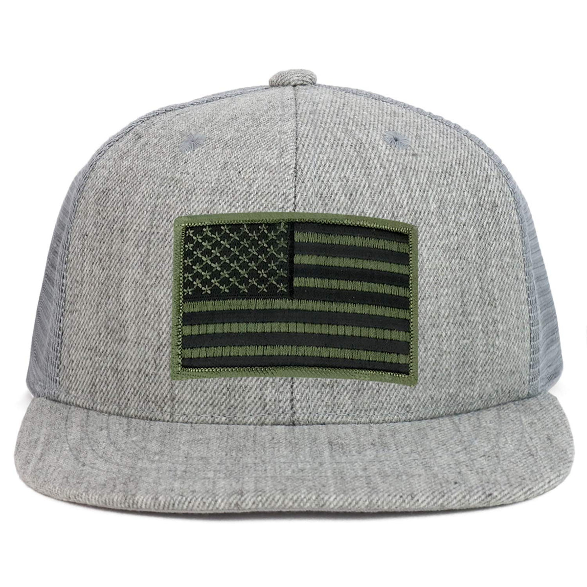 Armycrew Youth Kid's Olive American Flag Patch Flat Bill Snapback Trucker Cap