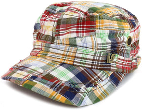 Armycrew Fashion Plaid Frayed Bill Flat Top Cotton Army Cap - Gold