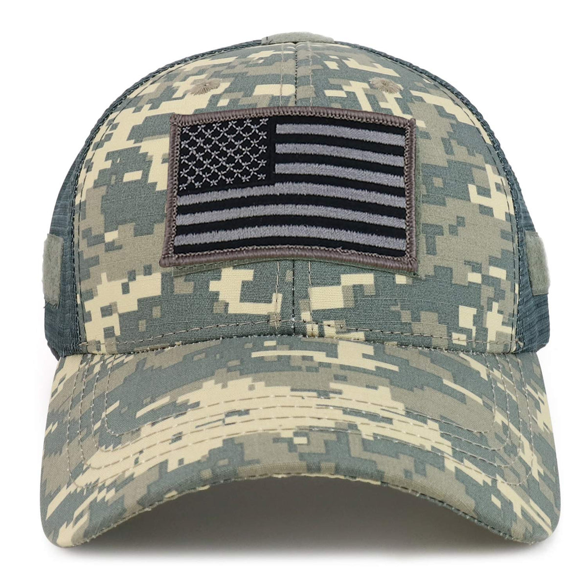 Armycrew American Flag Black Tactical Embroidered Patch Trucker Mesh Back Cap