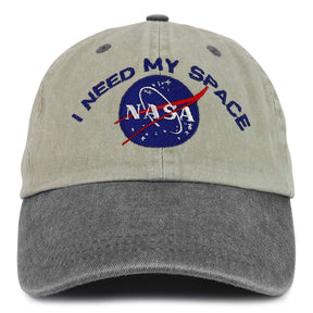 NASA I Need My Space Embroidered Two Tone Pigment Dyed Cotton Cap - Beige Black