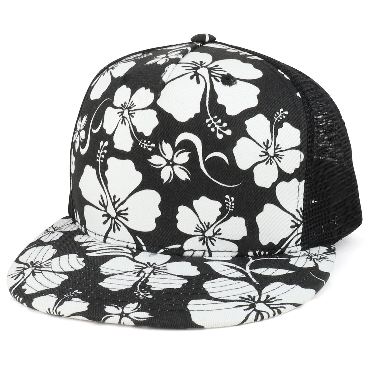 Armycrew Hibiscus Hawaiian Tropical Floral 5 Panel Trucker Mesh Snapback Cap