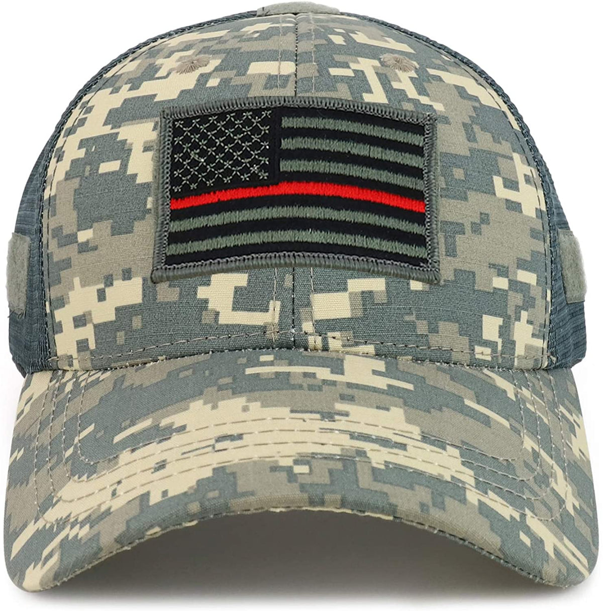 Armycrew USA Flag Thin Red Line Tactical Embroidered Patch Trucker Mesh Cap