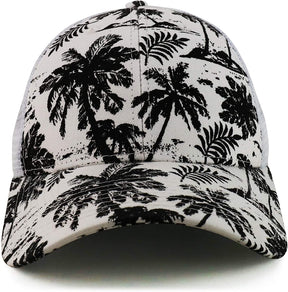 Armycrew Tropical Palmtrees Printed Mesh Back Trucker Baseball Cap